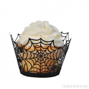 Eamall 24pcs Spiderweb Laser Cut Cupcake Holders Cupcake Wrappers Wraps Liners Halloween Party Supplies Cake Decoration (Spider Black) - B075MWY157